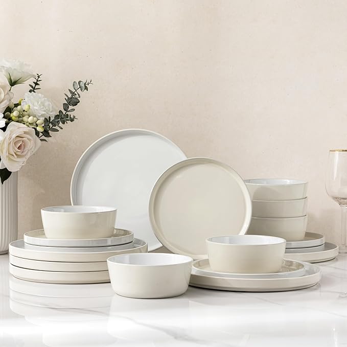 AmorArc Ceramic Dinnerware Set | Stoneware Plates and Bowls | Scratch Resistant,Dishwasher & Microwave Safe Dishes Sets-beige 2