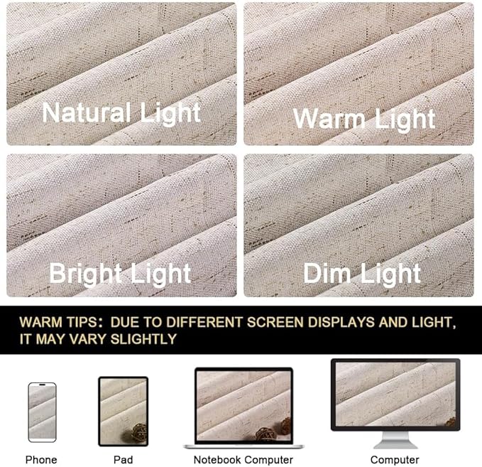PrinceDeco Linen 100% Blackout Curtains for Bedroom/Living Room Natural Colored Drapes Extra Long Curtains 90 Inch Long for Thermal Insulated Window Curtain Panels Linen Look Fabric with White Liner