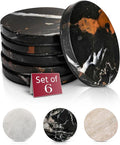 Gusto Nostro Black Marble Coasters Set of 6 with Non-Slip Backing - Luxury Natural Stone Coasters for Drinks - Genuine Marble Kitchen Accessories, Round Stone Coaster for Kitchen Counter, Coffee Table