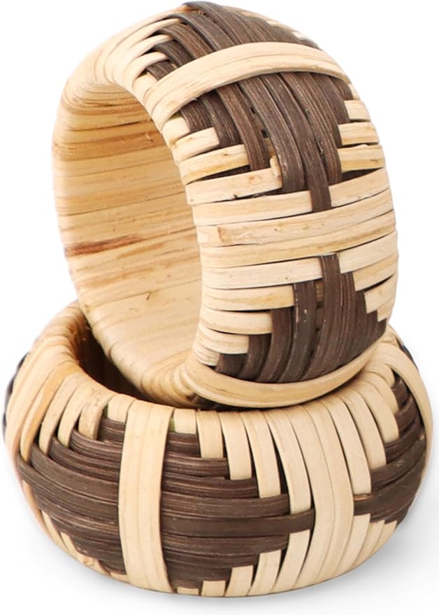 CLEENTABLE Cane Napkin Rings - Elegant Fall Napkin Rings for Table Decoration - Handwoven Natural Rattan Set of 12 Napkin Ring Suitable for Table Decor, Dining, Events, and Everyday Use (Brown)