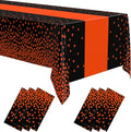 Oudain 6 Pcs Black and Orange Tablecloth for Parties Plastic Dot Tablecloths Printed Table Runner Waterproof Disposable Rectangle Table Cover for Christmas Birthday Wedding Party, 54" x 108"