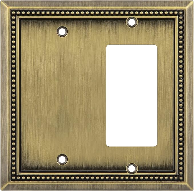 Henne Bery Sunken Pearls Heavy Duty Decorative Wall Plate Switch Plate Outlet Cover (Blank/Decorator, Antique Brass)