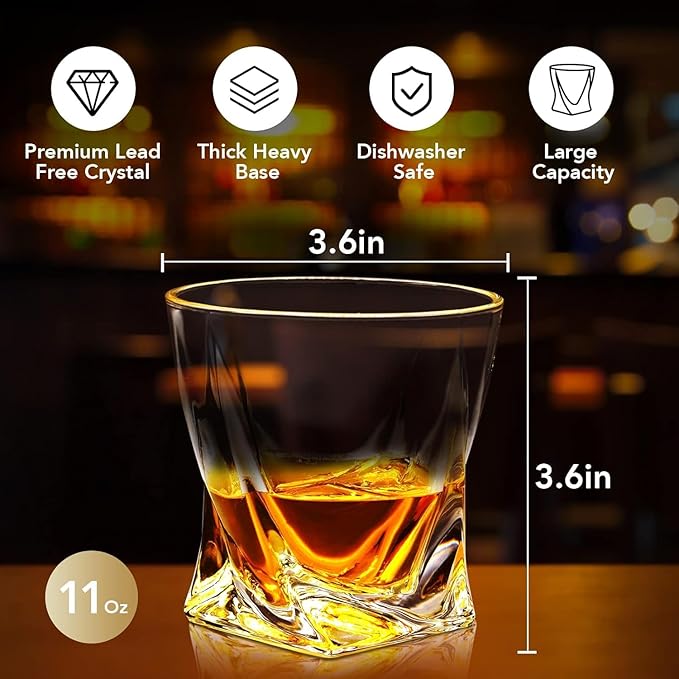 Crystal Whiskey Glass Set of 4 - Old Fashioned Bourbon Glasses, Perfect for Scotch and Cocktails (Style 2,4pcs)