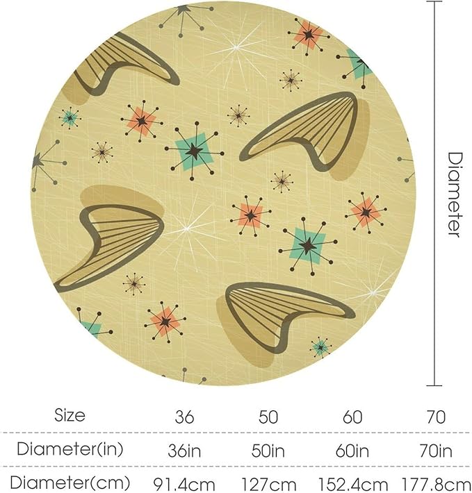 Mid Century Round Tablecloth, Retro Abstract Atomic Boho Geometric Art Printed Tablecloth for Home Party Dining Room Kitchen Decor 60Inch(152cm)
