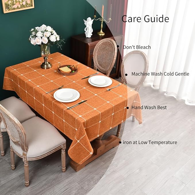 Zobesta Linen Table Cloth Rectangle Tables 60 x 84 Inch, Orange Linen Tablecloth Rectangle Washable Farmhouse Soft Boho Tablecloth for Outdoor, Party, Holiday, Picnic, Dining