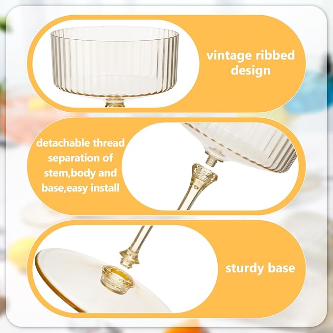 48 Pcs Ribbed Martini Glasses 10 oz Disposable Plastic Vintage Ribbed Coupe Glasses Unbreakable Dessert Parfait Glassware for Wedding Birthday Party Supplies (Gold)
