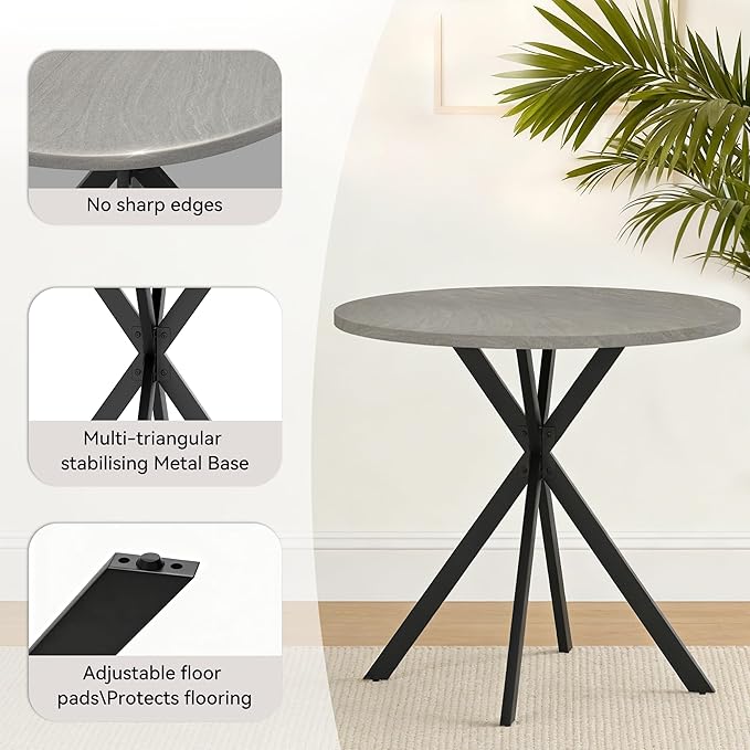 31.5" Round Dining Table and Chairs Set for 2, Small Dining Table Chairs Set Space-Saving, Small Dinette Sets for 2 for Kitchen Dining Room Apartment(Gray Table +Gray Chairs)
