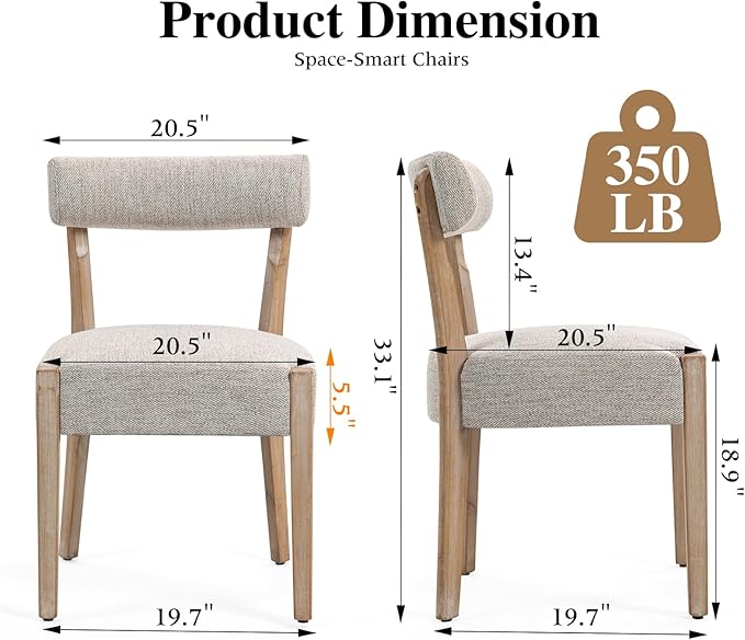 Dining Chairs Set of 2,Mid Century Modern Dining Chair Set - Linen Upholstered Low Back Kitchen & Dining Room Chairs with Woven Design,Oatmeal Fabric