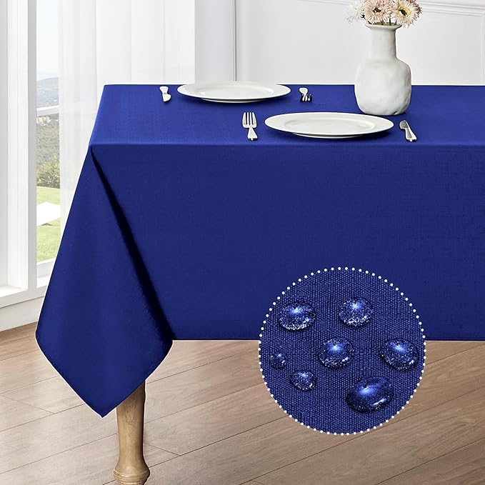 2 Pack Rectangle Tablecloth, 60x104 inch, Water Resistant Wrinkle Free Linen Textured Table Cloth Washable, Decorative Fabric Table Cover for Dining, Party and Camping, Royal Blue