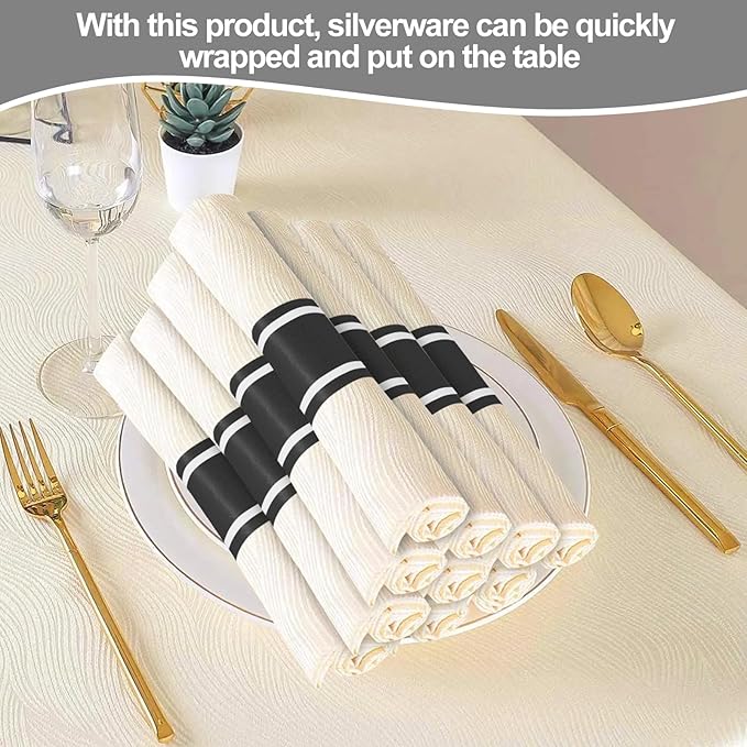 Germiwipe 500 Pcs Black White Paper Napkin Bands Self Adhesive, 1.5x4.25 Inch Silverware Wraps Band Paper Napkin Rings for Restaurant, Family Gathering, Outdoor, Wedding and Holidays