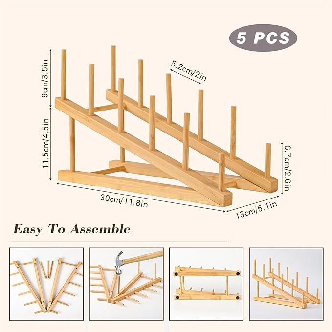 5 Pack Plate Stands For Display,Wooden Multi Plate Holder Cabinet Organizer, 5-Tier Craft Show Vendor Counter Display Rack For Tabletop Book, Art prints, and Platter