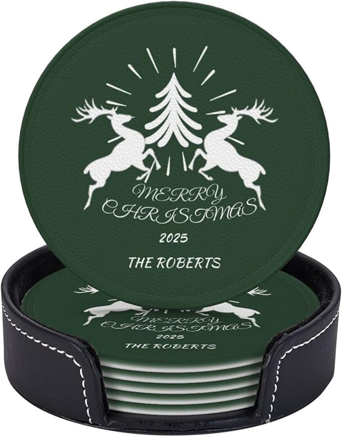 Customize Coasters for Drinks, Personalized Leather Coasters Set of 6, Custom Costers for Women Men, Christmas Party Favor Coaster, Posavasos de Cuero para reuniones