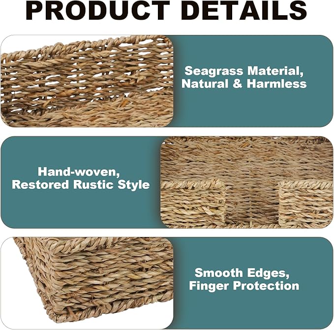 Seagrass Disposable Guest Towel Holder Tray for Bathroom, Wicker Counter Rectangular Bathroom Napkin Holder for Ktichen, Woven Hand Towel Holder Tray for Home, Kitchen, Hotel, Farmhouse