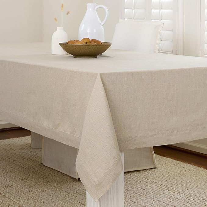 Solino Home Linen Natural Tablecloth 60 x 132 Inch - 100% Pure Linen Rectangular Tablecloth - Machine Washable Table Cloth for Spring, Easter - Fete