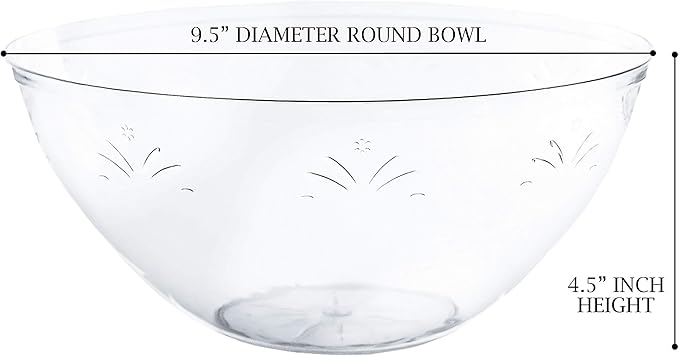 PLASTICPRO Disposable Round Serving Bowls, Party Snack or Salad Bowl, Medium Plastic Crystal Clear Pack of 8