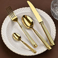 Gold Silverware Set for 8 Flatware Set 32 Pieces Luxury Tableware Set Roman Column Handle Knives and Forks spoons 18/10 Stainless Steel Cutlery Utensil Sets for Home Restaurant Dishwasher Safe