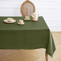 Solino Home Olive Linen Tablecloth 60 x 90 Inch - 100% Pure Linen Hemstitch Table Cloth for Rectangle Tables - Classic Hemstitch, Machine Washable Tablecloth for St Patricks Day