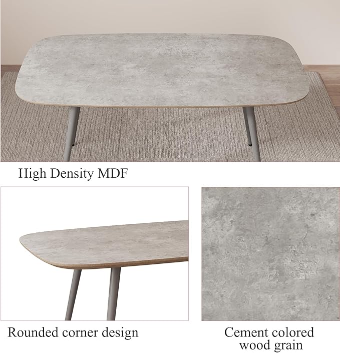47.2'' Dining Table Set for 4,Modern Wood Dining Table,Leather Dining Chairs 4,Table and Chairs Set of 4,Ideal for Kitchen Dining Room (Gray Table + 4 U-Shaped White Chairs, 47.2")
