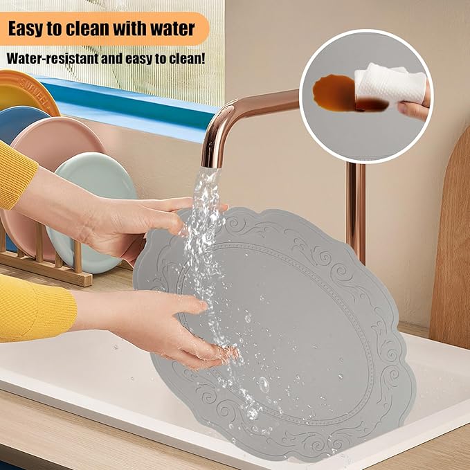 Silicone Placemats Set of 4, Oval Heat Resistant Non-Slip Table Mat, Waterproof Silicone Placemat, Insulating Placemats, Easy to Clean Table Placemats by Siliconty(4, Comb)