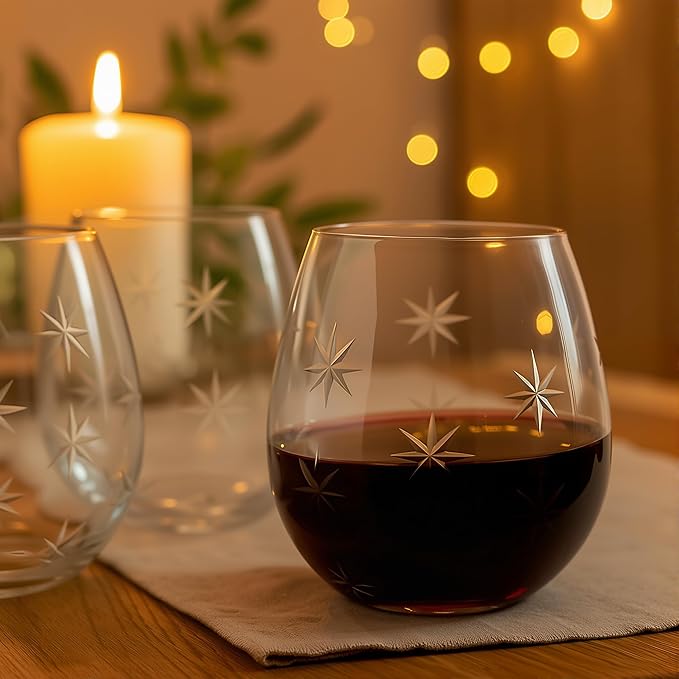 SHOSHIN Handmade Crystal Hand-cut Stemless wine glass (Star set of 4)