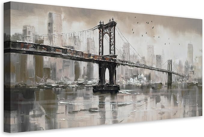 Anolyfi Vintage Brooklyn Bridge Canvas Wall Art Decor, Skylines Cityscapes Gallery Decorative Painting Large Artwork Picture for Hallway Bedroom Kitchen Office Home Decor 40"x20"