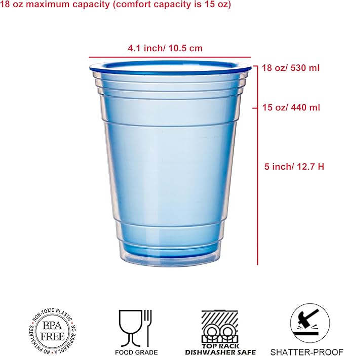 KX-WARE 18 Ounce Double Walled Colorful Tabletop Insulated Plastic Tumbler Cup Keeps Drinks Cold and Hot, set of 8 Multicolor