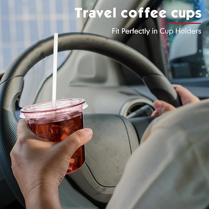50 Sets Clear Plastic Cups with Lids and Straws, Disposable Iced Coffee Cups Drinking PET for Cold Drinks, Juice, Smoothie, Coffee Shops, Party, Christmas(Pink,12 oz)