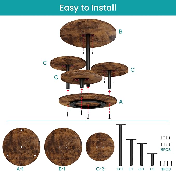 ELITEROO 4 Tier Round Cupcake Tower Stand for 50 Cupcakes, 360° Rotating Wood Cake Stand with Tiered Trays, Farmhouse Cookie Stand for Dessert Table Display for Wedding Birthday Baby Shower Tea Party