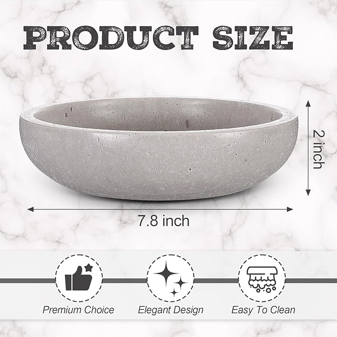 LemonRoad Travertine Decorative Bowl 7.8"x 2" Marble Round Stone Bowl for Entryway Key, Fruit, Kitchen Counter, Dining Table Centerpiece, Office Decor (Grey)
