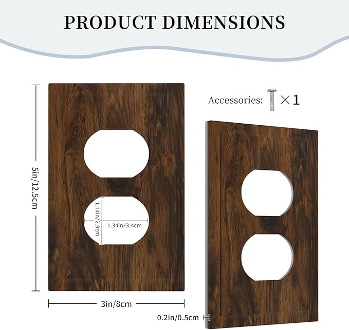 Outlet Covers Brown Rustic Wood Grain Vintage Wooden Texture 1 Gang Duplex Light Switch Cover Plate Decorative Wall Plates Electrical Switchplate Receptacle for Cabin Bedroom Decor（2 Pack）