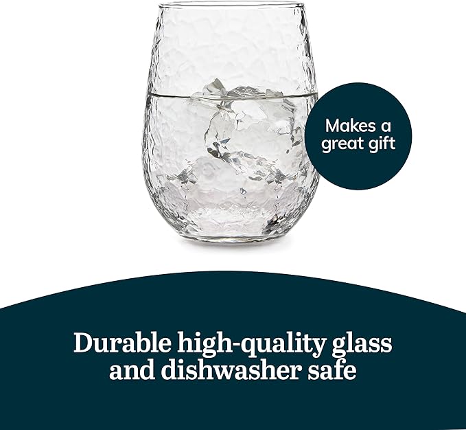 Libbey Hammered Stemless All-Purpose Wine Glasses, 17-ounce, Set of 8