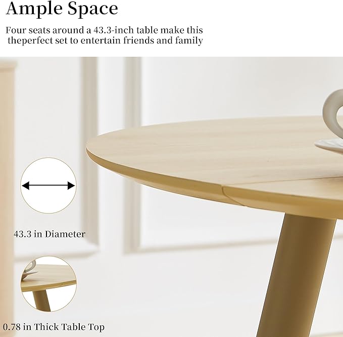 43.3 Inch Round Dining Table Set for 4, Modern Small Kitchen Coffee Set for Dining Room Kitchen Apartment (Cream Table+4 U-Shaped White Chairs)