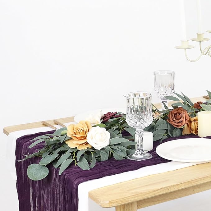 FUHSY Purple Cheesecloth Table Runner 10 Pack 10 FT Long Gauze Cheese Cloth Table Runners Rustic Party Table Runner Gauze Runners for Dinner Tables Boho Table Runners for Purple Halloween Table Decor