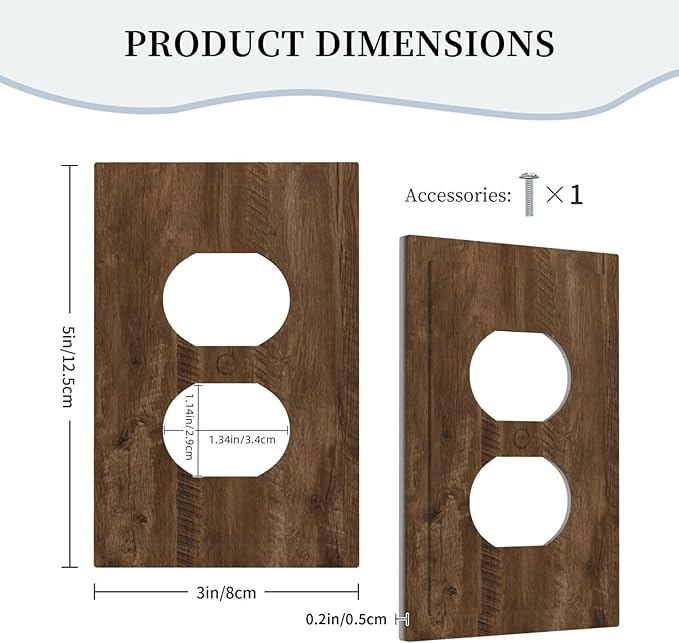 Outlet Covers Brown Rustic Wood Grain Farmhouse 1 Gang Duplex Light Switch Cover Plate Decorative Wall Plates Electrical Switchplate Receptacle for Cabin Bedroom Decor（2 Pack）