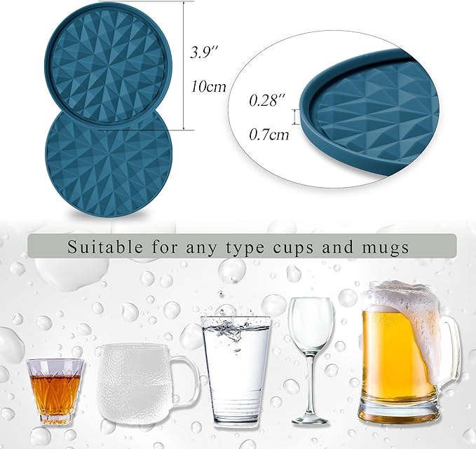 Silicone Coasters for Drinks[4 Pack]- Cup Mat for Tabletop Protection-Non-Slip, Non-Stick, Coffee Table Decor, Great Gift for Any Occasion, Dark Blue