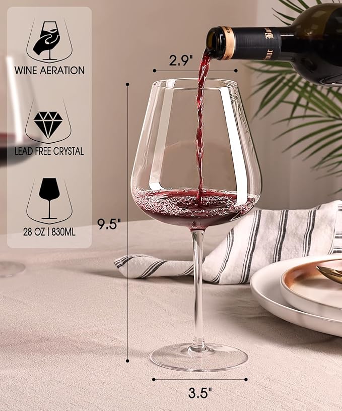 Red Wine Glasses Set of 4, 28 oz Large Wine Glasses, Hand Blown Crystal Clearer, Lighter for Tasting, Unique Gifts for Anniversary, Birthday, Wedding, Father's Day