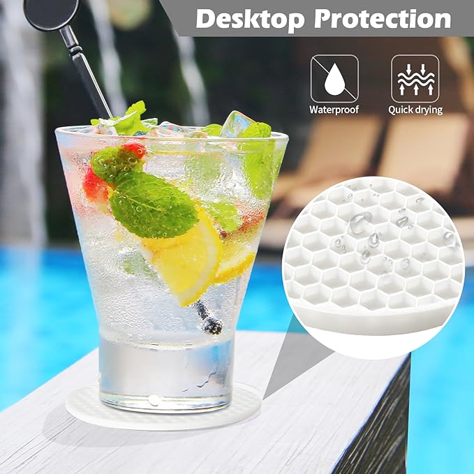 Coasters Set of 6 with Holder,Coasters for Drinks,Coffee Table Decor Coaster,Suitable for Kinds Cups,Anti-Slip,Non-Stick,Silicone Cup Coaster and Living Room Decor (6 Pcs, White)