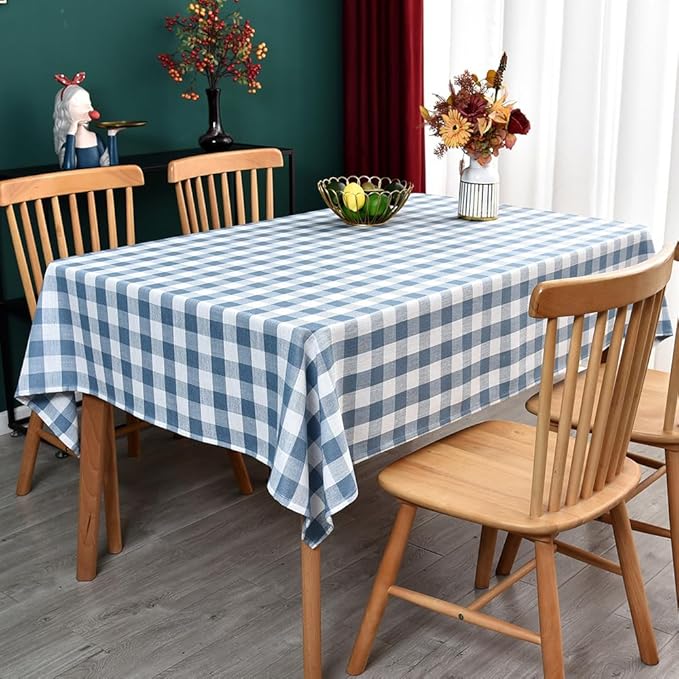 Gingham Tablecloth Rectangle Table Cloth Heavy Duty Cotton Checkered Table Cover for Spring Picnic Kitchen Dining(C-Sky Blue, 52x70 inch)