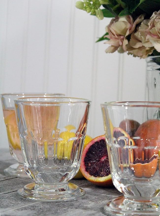 La Rochere Perigord Footed Glass Cups Set of 6 – Classic French Glassware with Faceted Ribbed Design – Pressed Glass Goblets with Stem for Water, Juice, Cocktails & Everyday Entertaining (7.8 Oz)