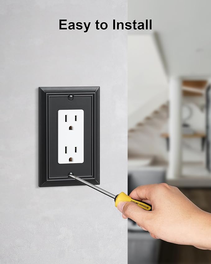 4-Pack Decorator Wall Plate Cover, Black Decorative Switch Plates and Outlet Covers, Durable Natural Bamboo Fiber Wall Plates for Electrical Outlets, Receptacle, GFCI Outlet, Dimmer Switch