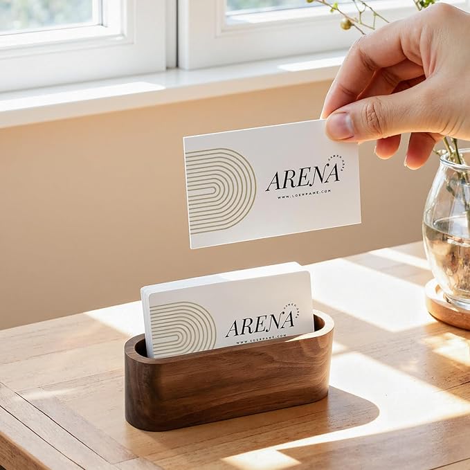 Business Card Holder for Desk, Minimalist Wooden Desk Organizer, Stylish Office & Home Decor for Professional Card Display