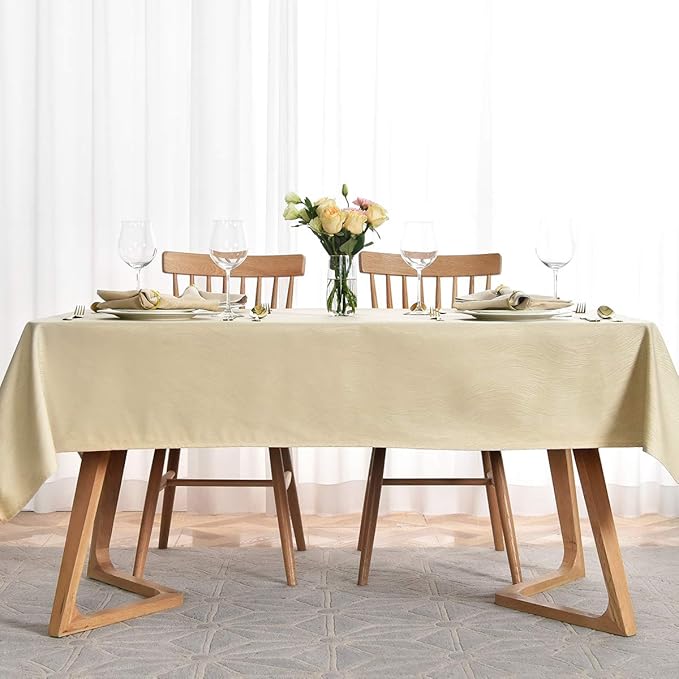 maxmill Jacquard Table Cloth Swirl Design Water Proof Wrinkle Free Heavy Weight Soft Tablecloth Decorative Table Cover for Outdoor and Indoor Use Square 60 x 60 Inch Beige
