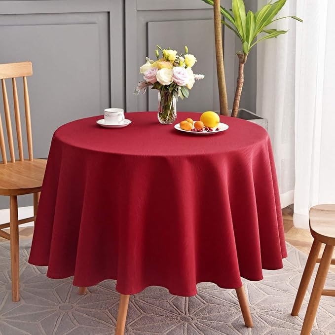 maxmill Round Jacquard Tablecloths Swirl Pattern Spillproof Wrinkle Free Heavy Weight Soft Table Cloth for Circular Table Cover of Buffet Banquet Parties Holiday Dinner Round 90 Inch Red