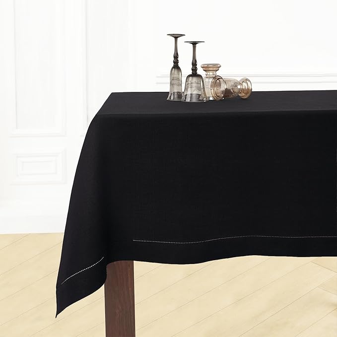 Solino Home Linen Black Tablecloth 60 x 108 Inch - 100% Pure Linen Rectangular Tablecloth - Machine Washable Table Cloth for Winter, Easter - Fete
