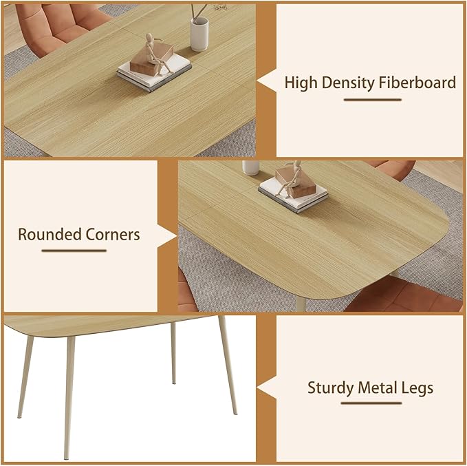 55.1'' Dining Table Set for 4,Modern Wood Dining Table,Leather Dining Chairs 4,Table and Chairs Set of 4,Ideal for Kitchen Dining Room (Cat Scratch Table + 4 Gray Chairs, 55.1")