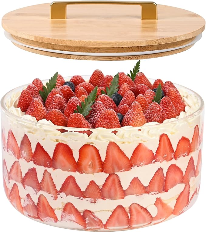 Large Salad Bowl, 10 inch Trifle Bowl Glass with Sealed Lid, Versatile Mixing and Serving Bowl for Laying Ice Cream, Cake, Salad, Fruit, Baking, Dessert and Party Diy, Microwave Safe