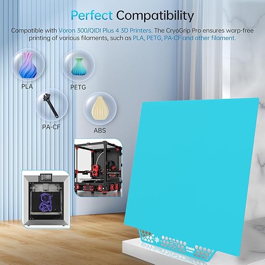 BIQU CryoGrip Pro Glacier Panda Build Plate for Voron 300/QIDI Plus 4 3D Printers 300x300mm Double Sided Upgrade Build Plate Removable Surface Platform