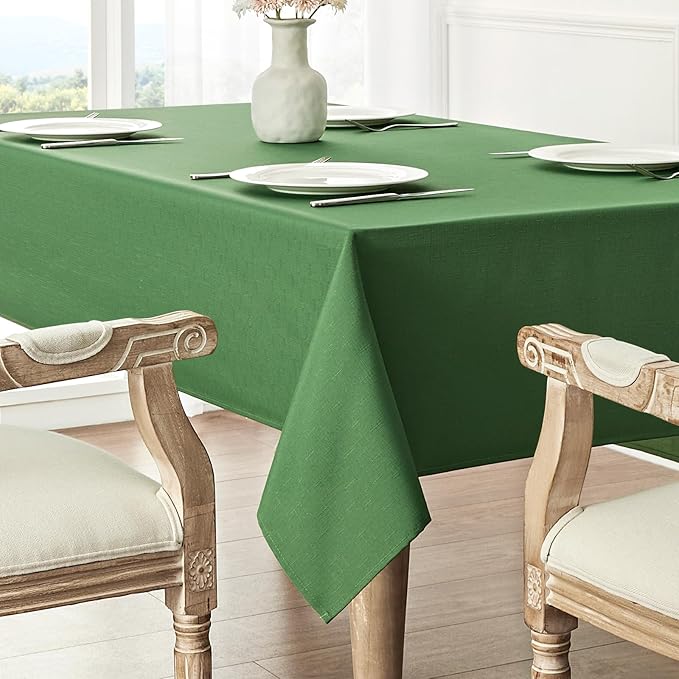 Rectangle Tablecloth Waterproof 60x144 inch Linen Textured Table Cloth Stain and Wrinkle Resistant Washable, Decorative Fabric Table Cover for Dining, Party and Camping, Green