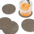 Set of 8 Morgan Faux Leather 4 Inch Round Coasters, Heat & Water Absorbent, Natural Style, Drinks Tabletop Home Dinning, Grey