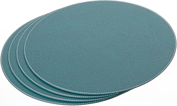 Nikalaz Round Placemats Set (Pack of 4) Recycled Leather Table Mats 15 inches, Kitchen Dining Table Decor by Nikalaz (Petroleum Green)